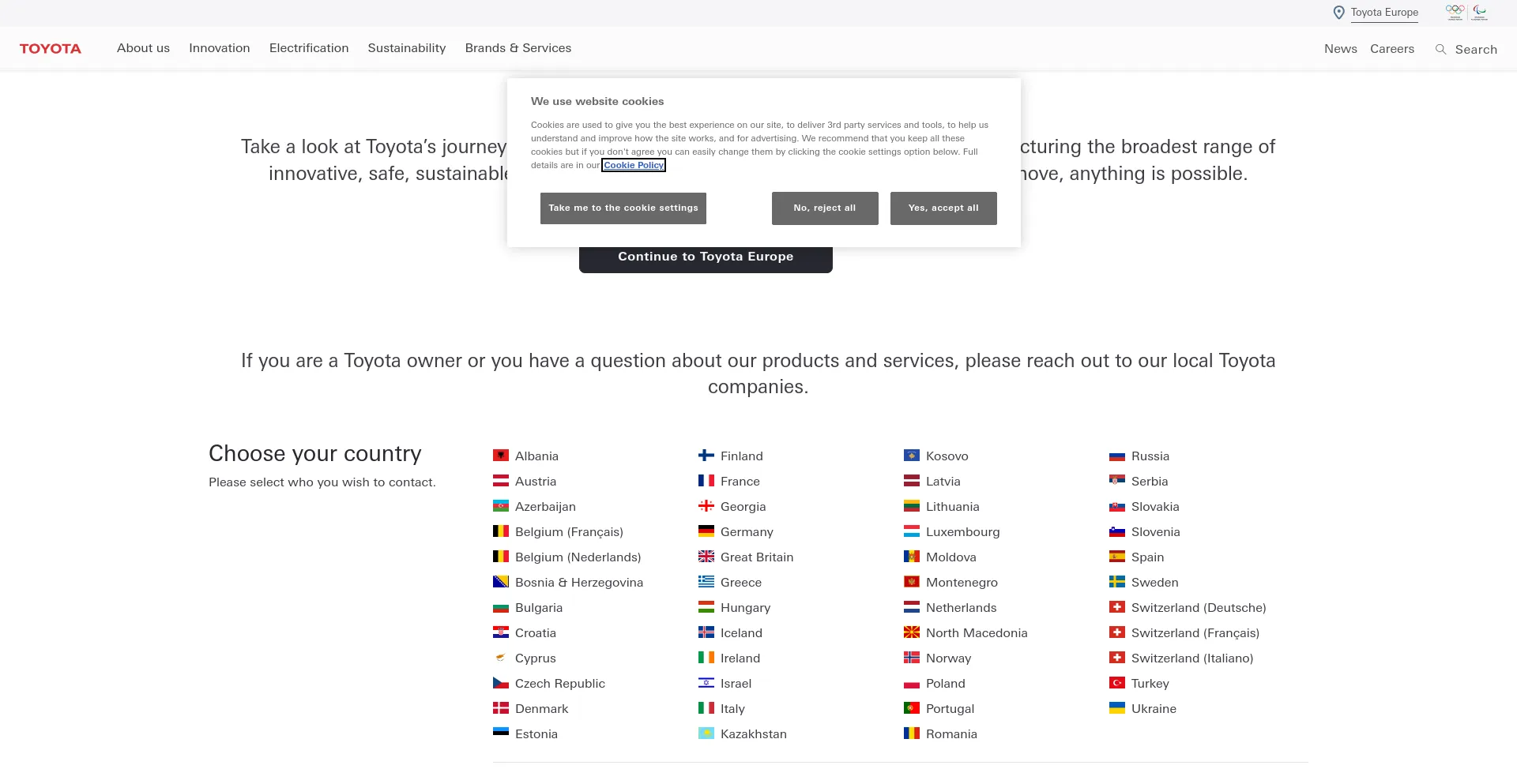 Screenshot of toyota-europe.com homepage