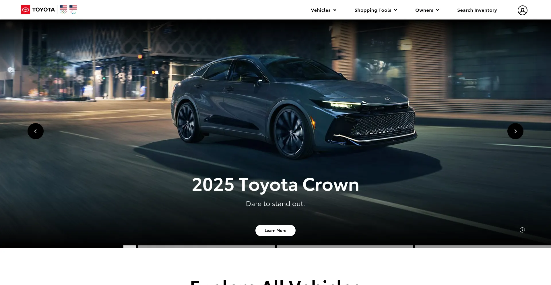 Screenshot of toyota.com homepage