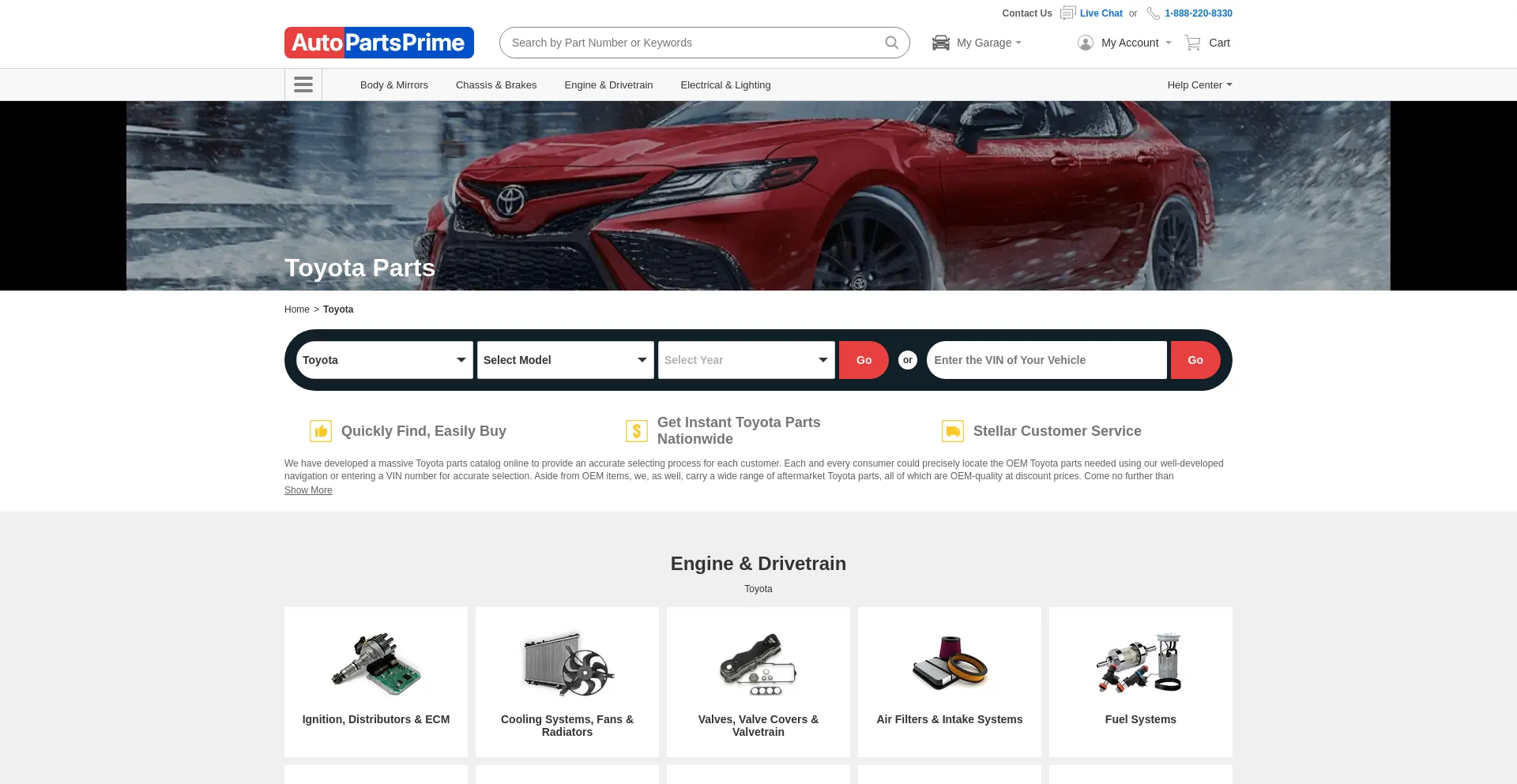 Screenshot of toyotapartsprime.com homepage