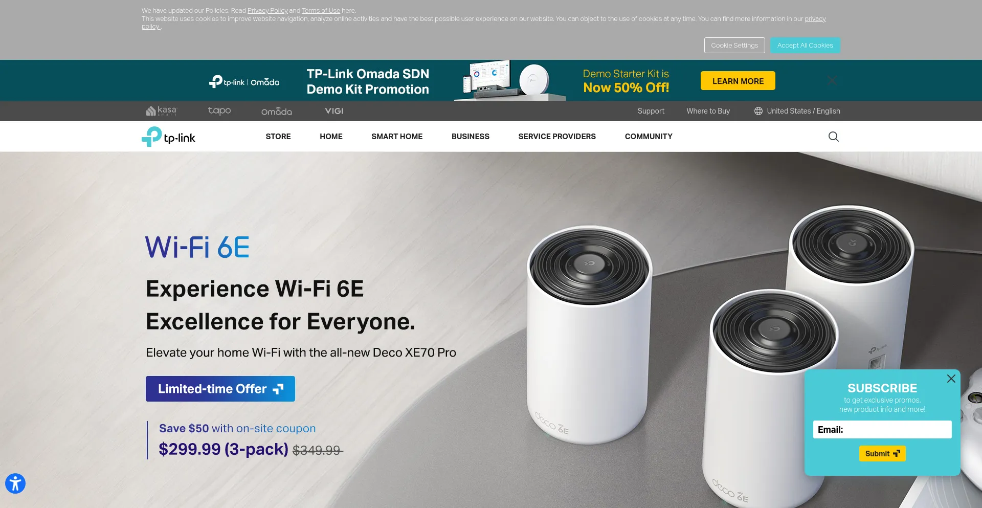 Screenshot of tp-link.com homepage