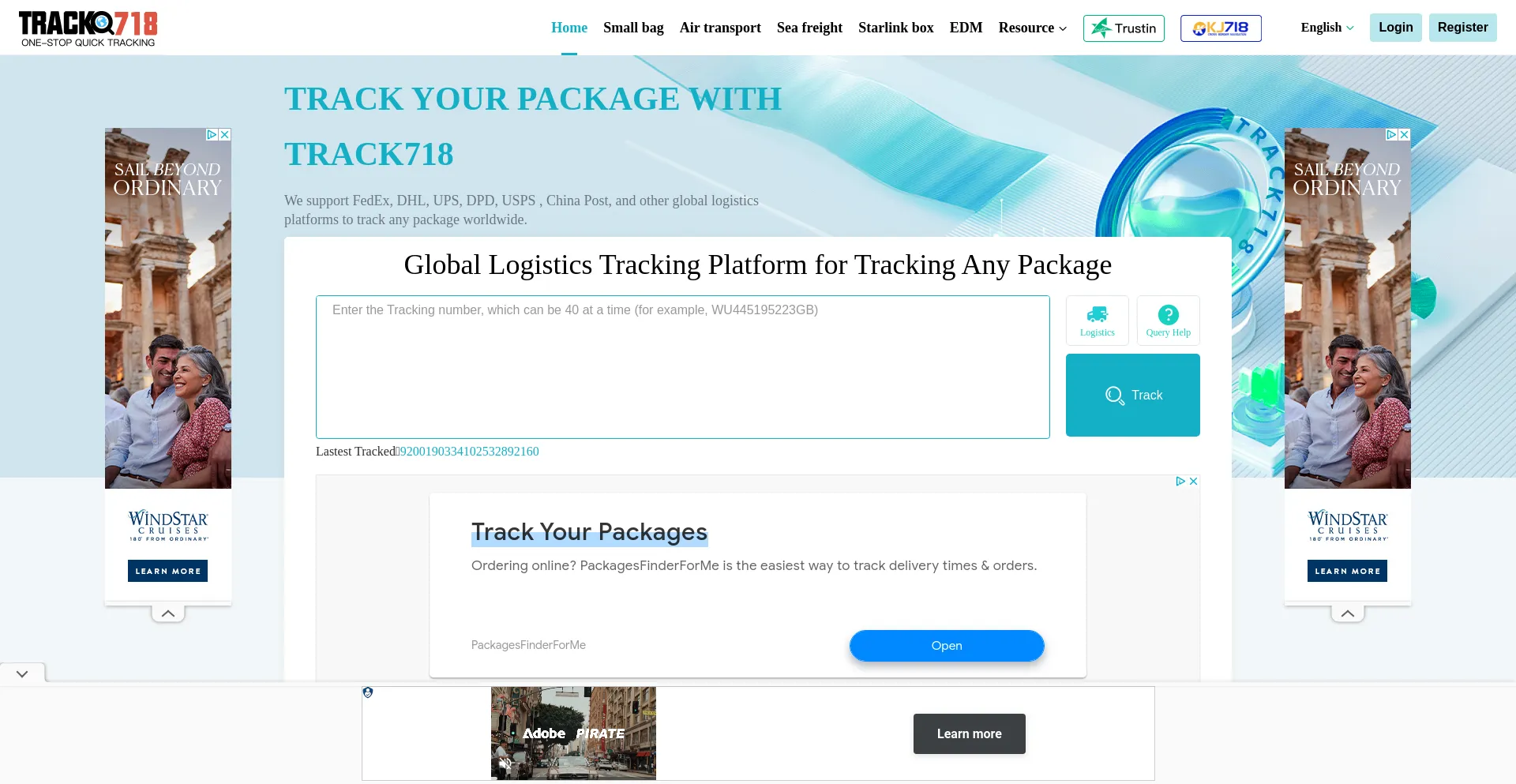 Screenshot of track718.com homepage