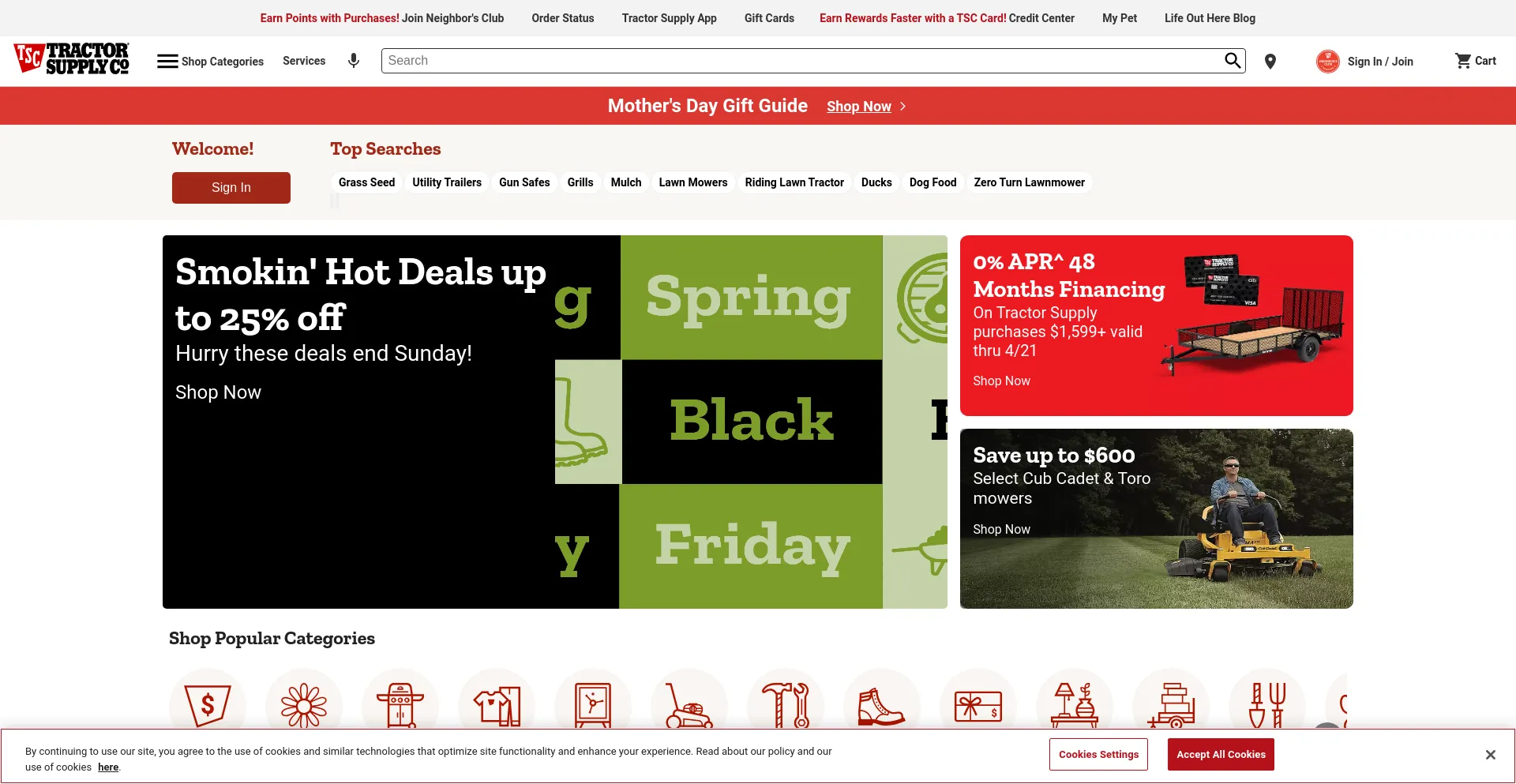 Screenshot of tractorsupply.com homepage