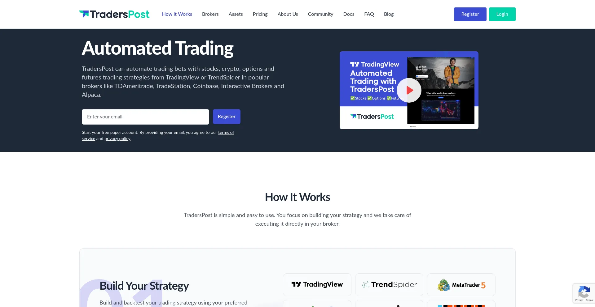 Screenshot of traderspost.io homepage