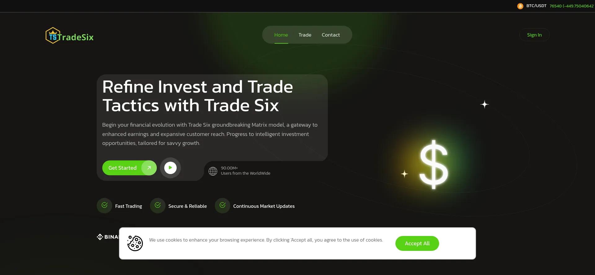 Screenshot of tradesix.net homepage