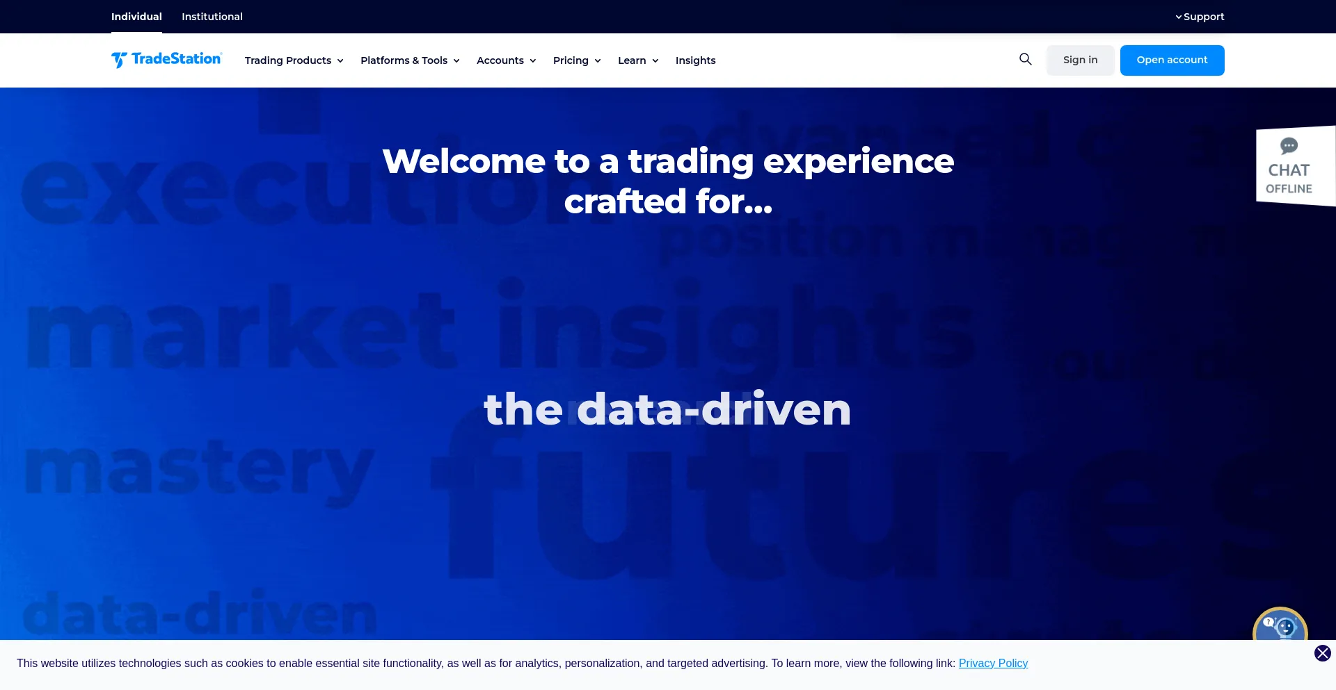 Screenshot of tradestation.com homepage