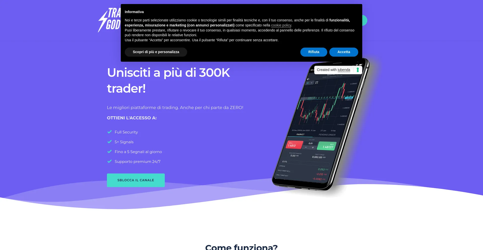 Screenshot of tradinggod.it homepage