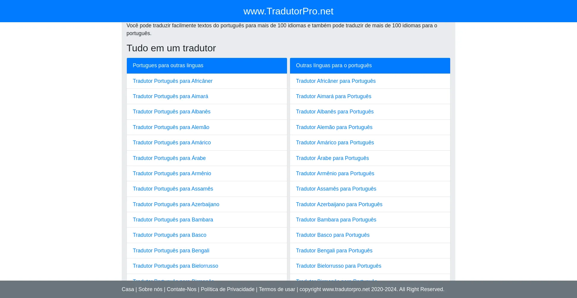 Screenshot of tradutorpro.net homepage