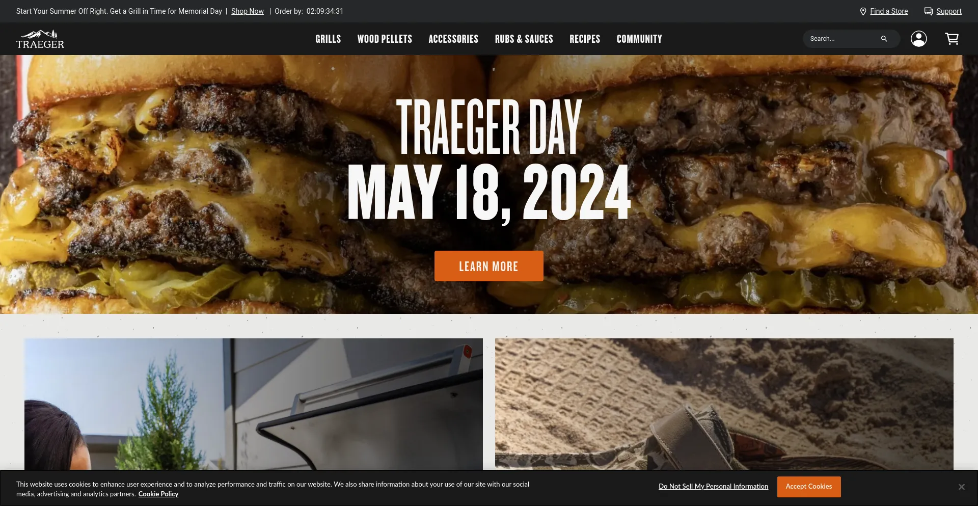 Screenshot of traeger.com homepage