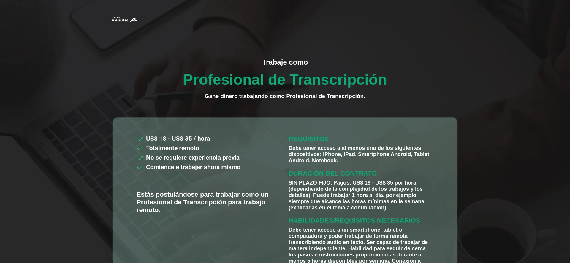 Screenshot of transcriptiona.com homepage