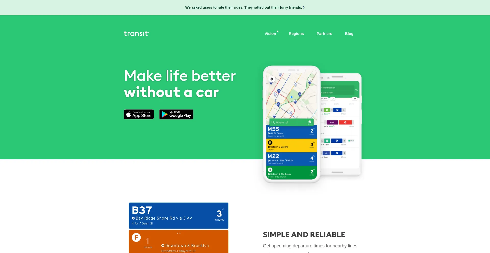 Screenshot of transitapp.com homepage