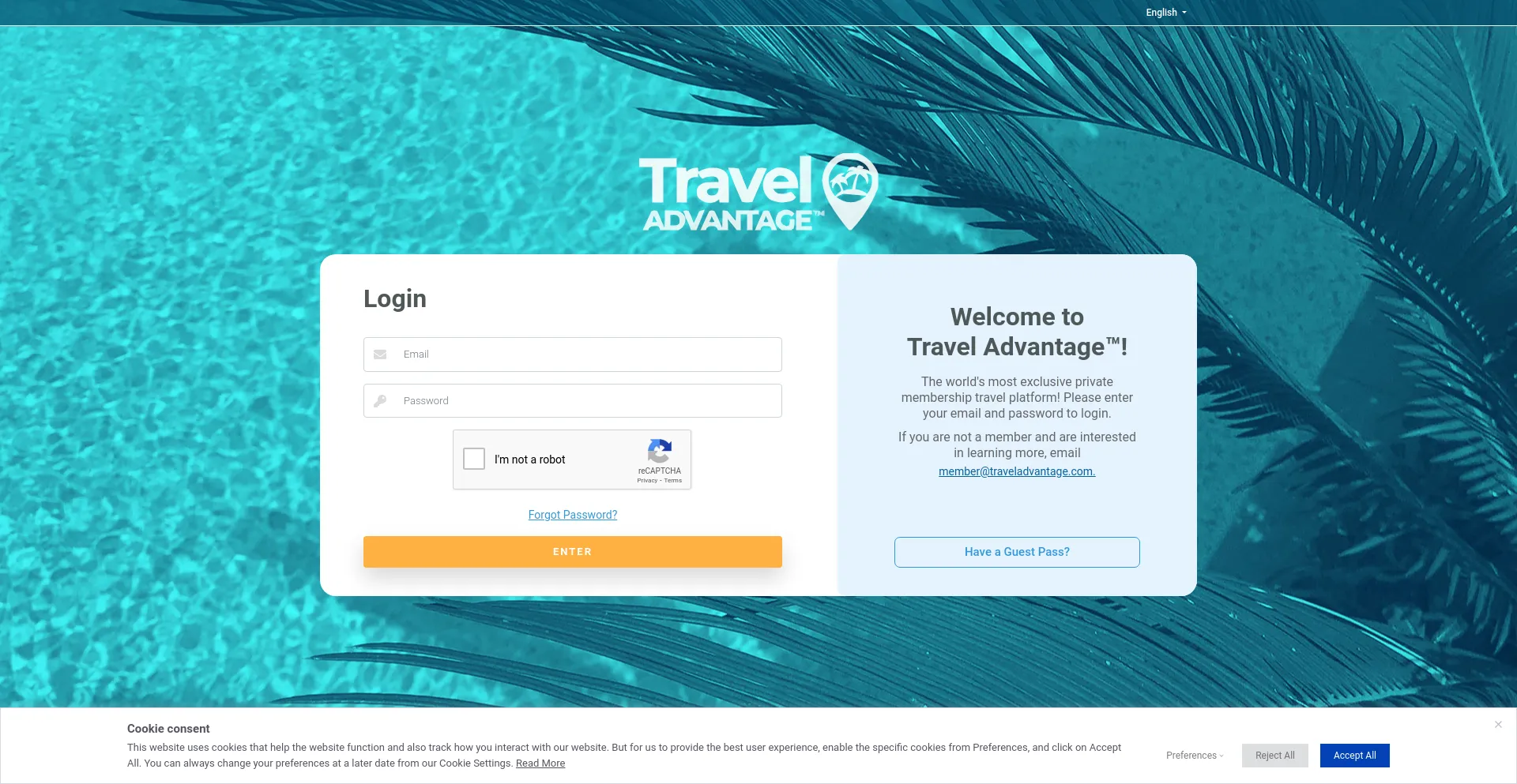 Screenshot of traveladvantage.com homepage