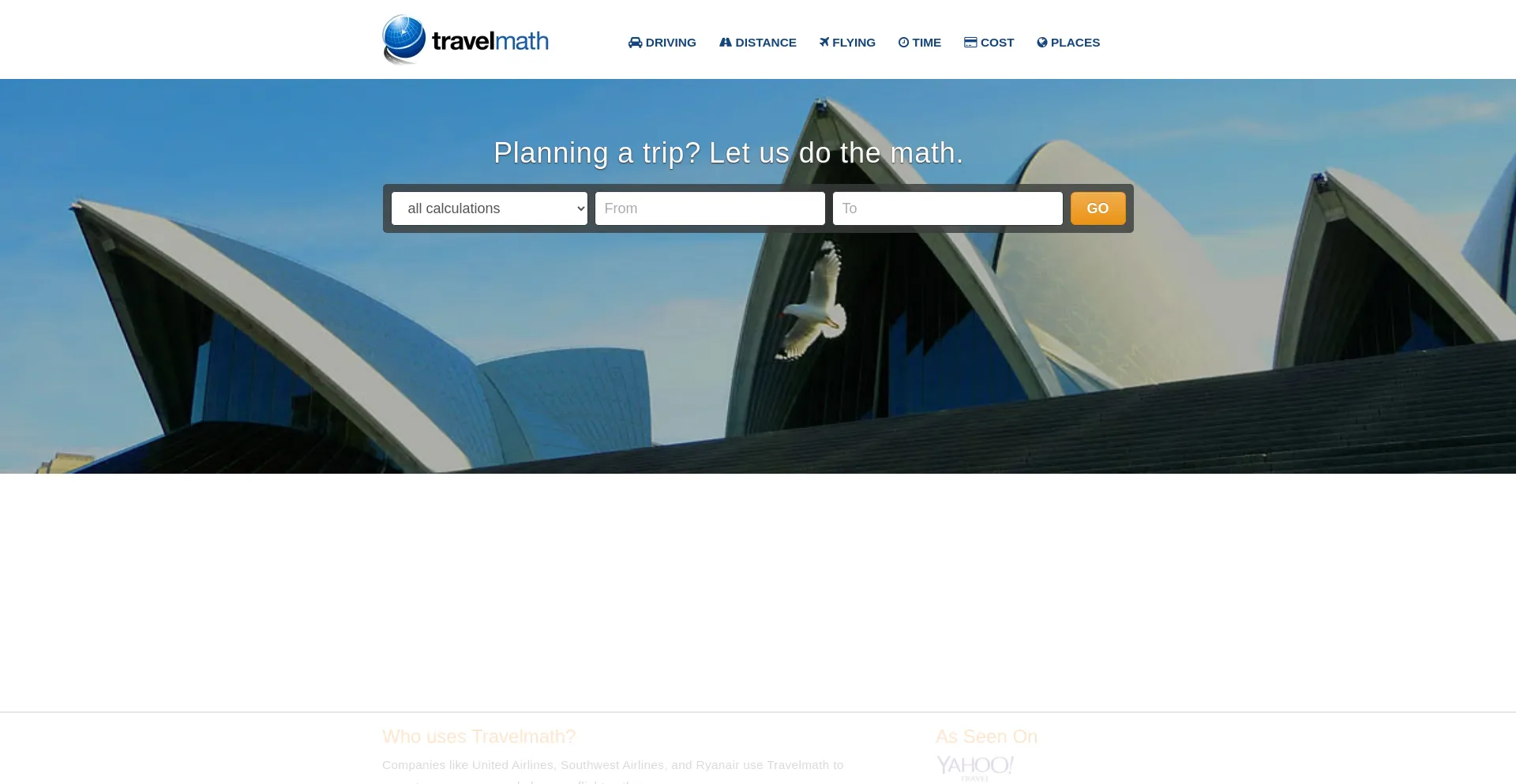Screenshot of travelmath.com homepage