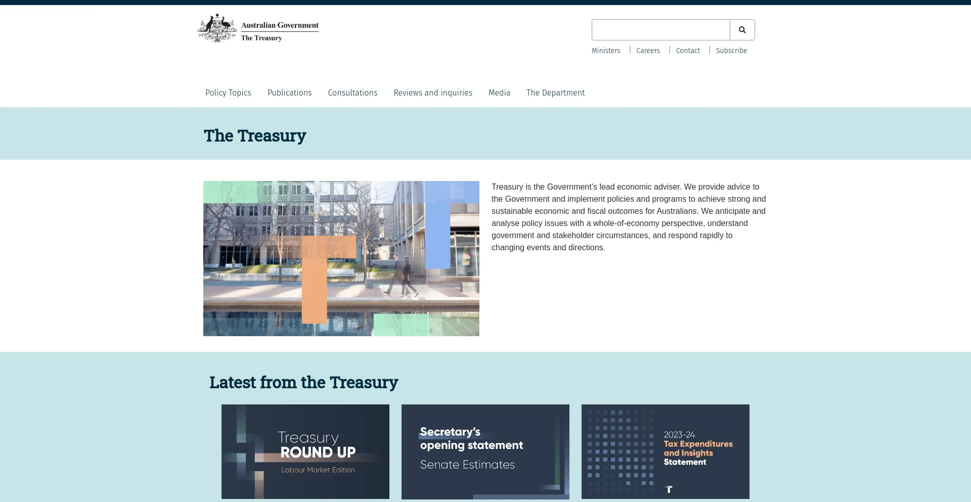 Screenshot of treasury.gov.au homepage