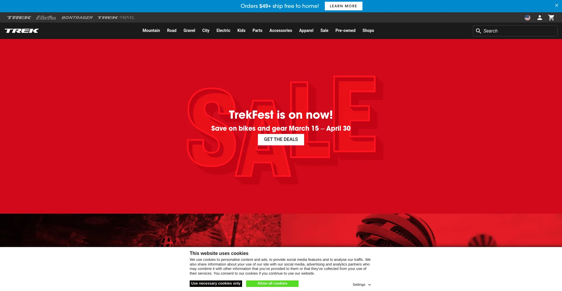 Screenshot of trekbikes.com homepage