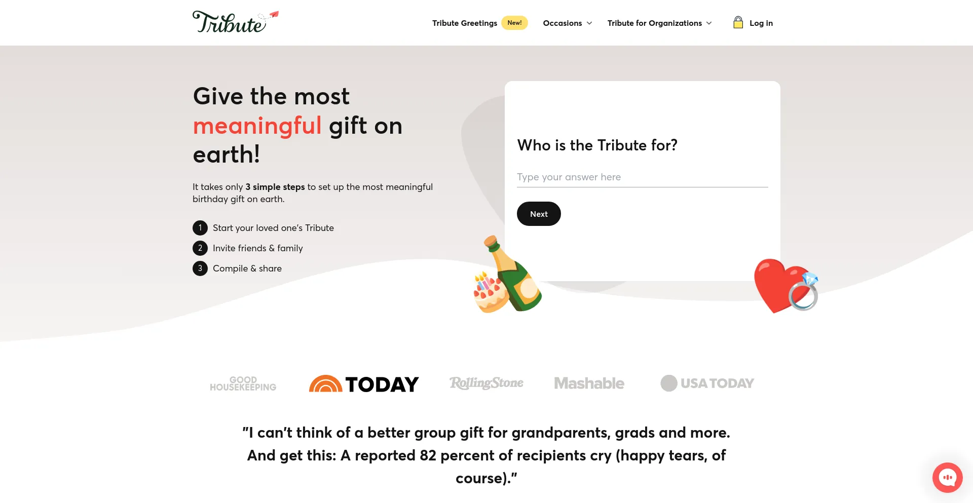 Screenshot of tribute.co homepage