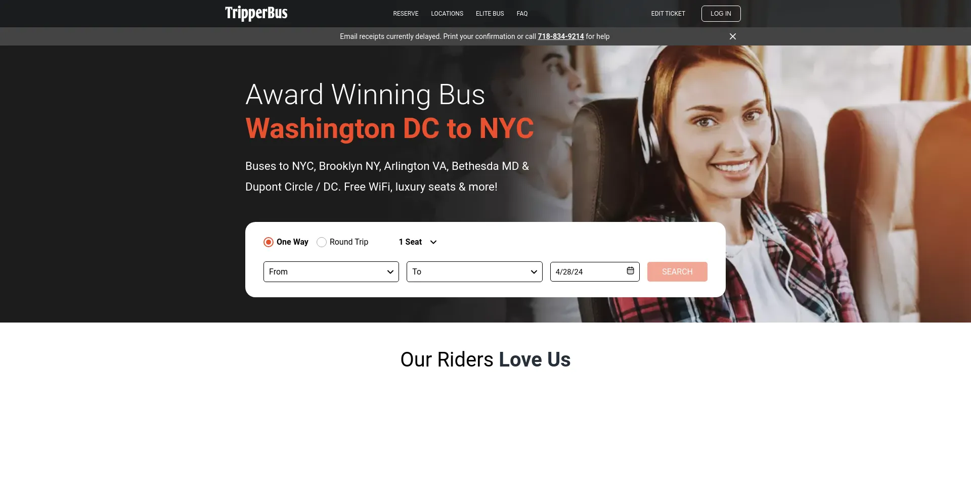 Screenshot of tripperbus.com homepage