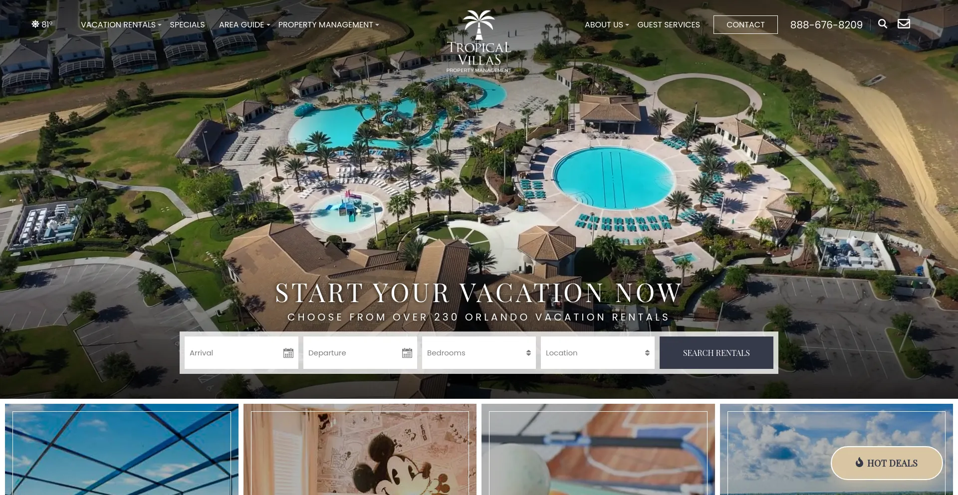 Screenshot of tropicalvillasorlando.com homepage