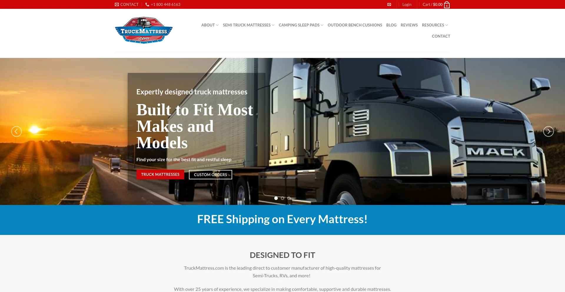 Screenshot of truckmattress.com homepage