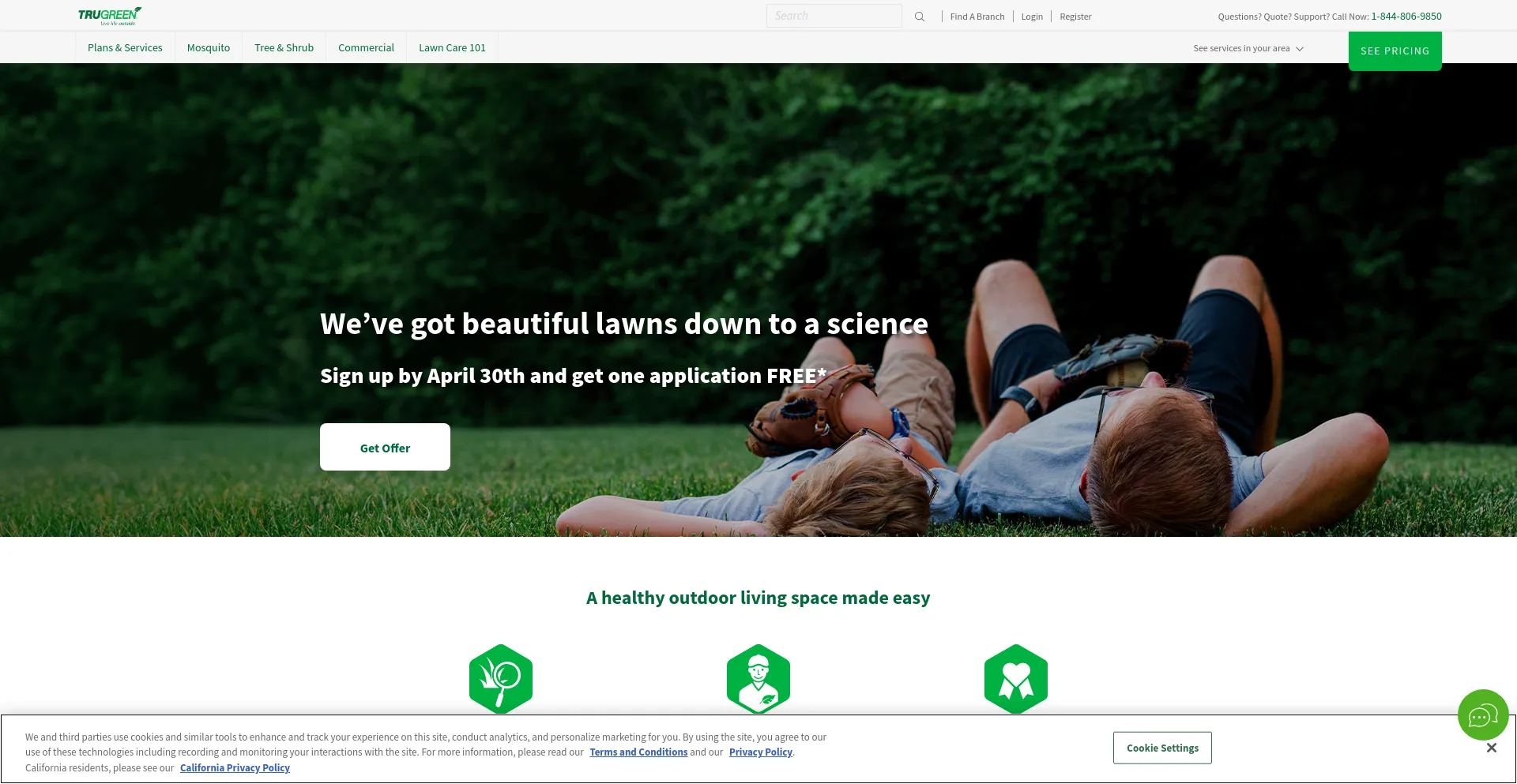 Screenshot of trugreen.com homepage