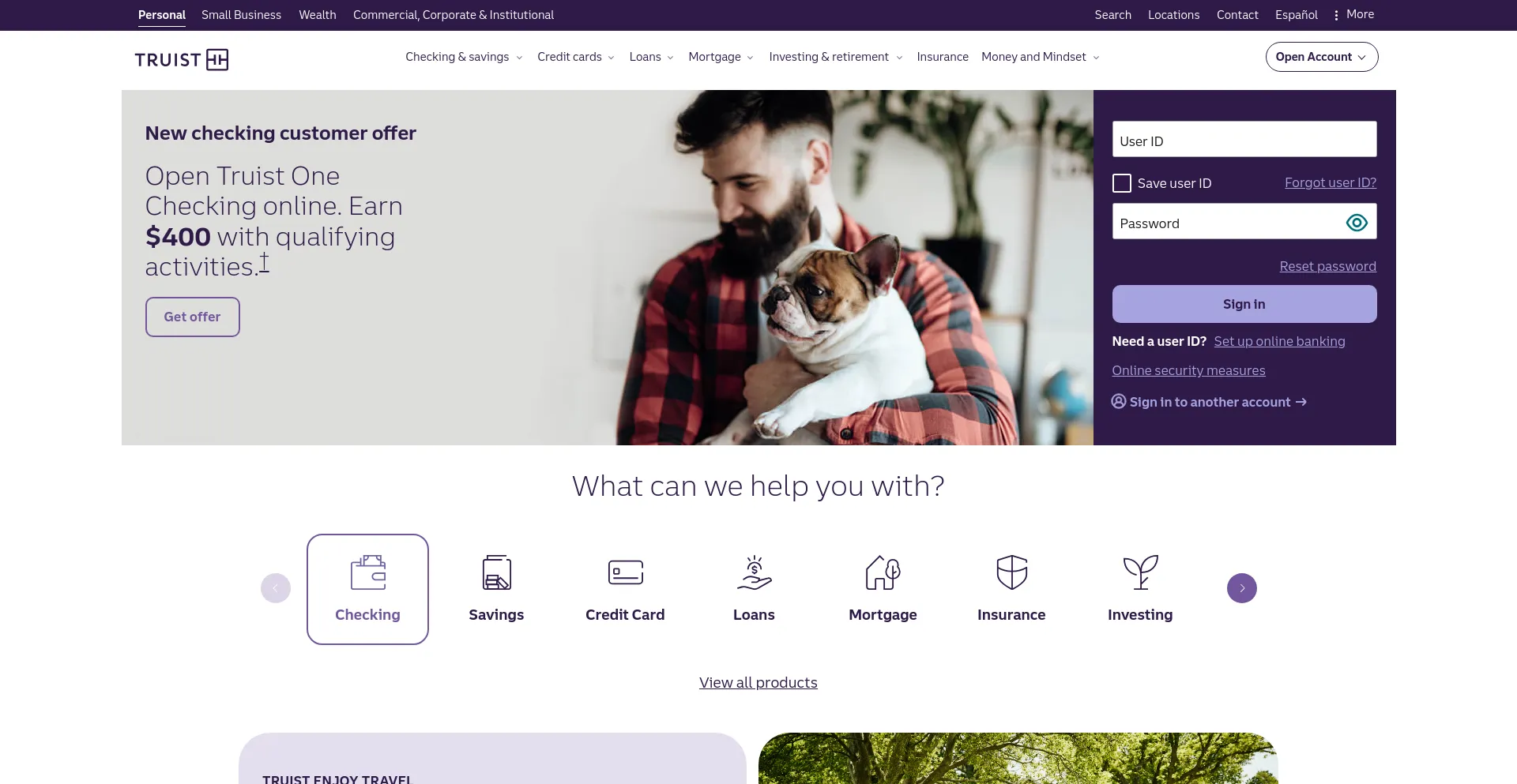 Screenshot of truist.com homepage