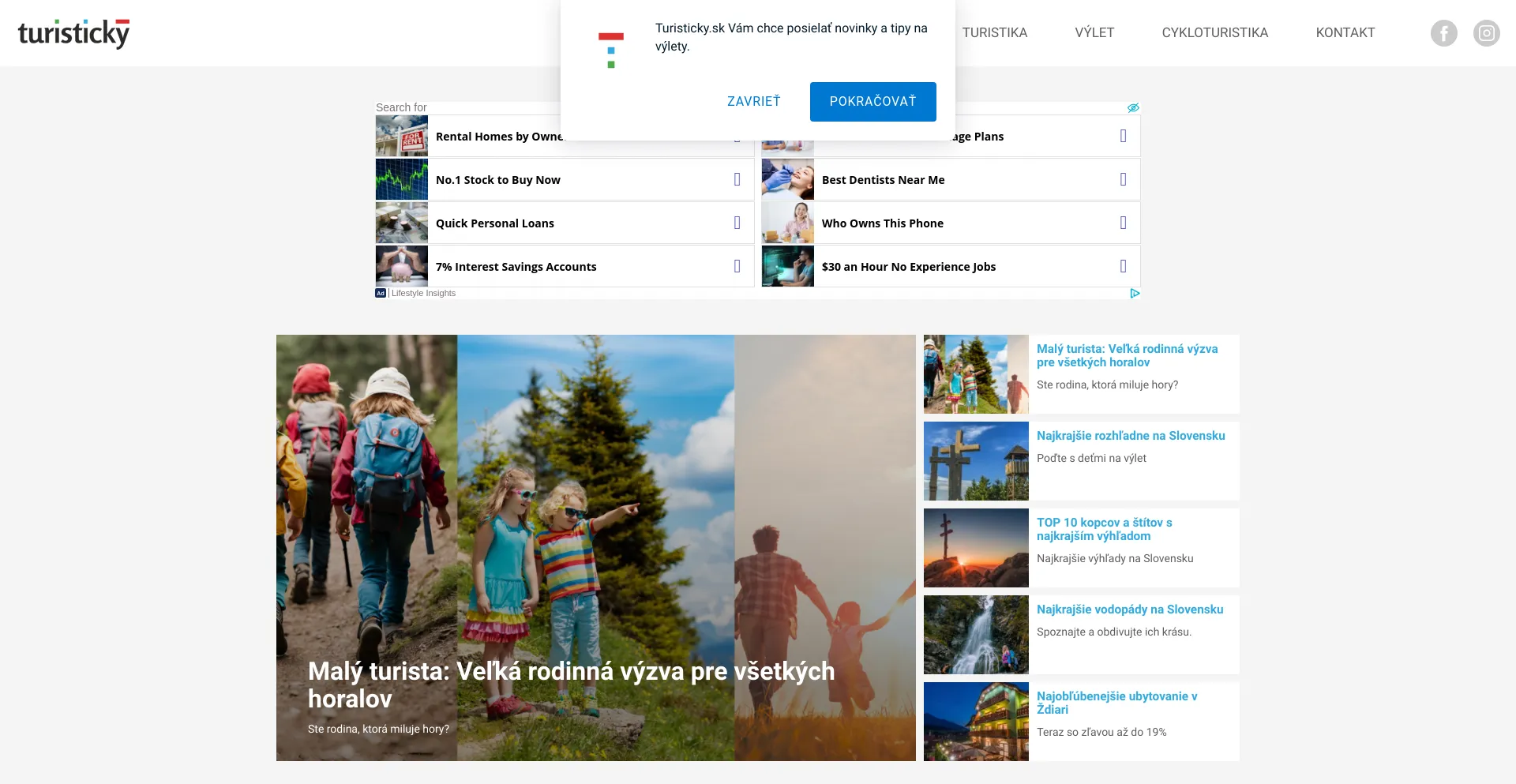 Screenshot of turisticky.sk homepage