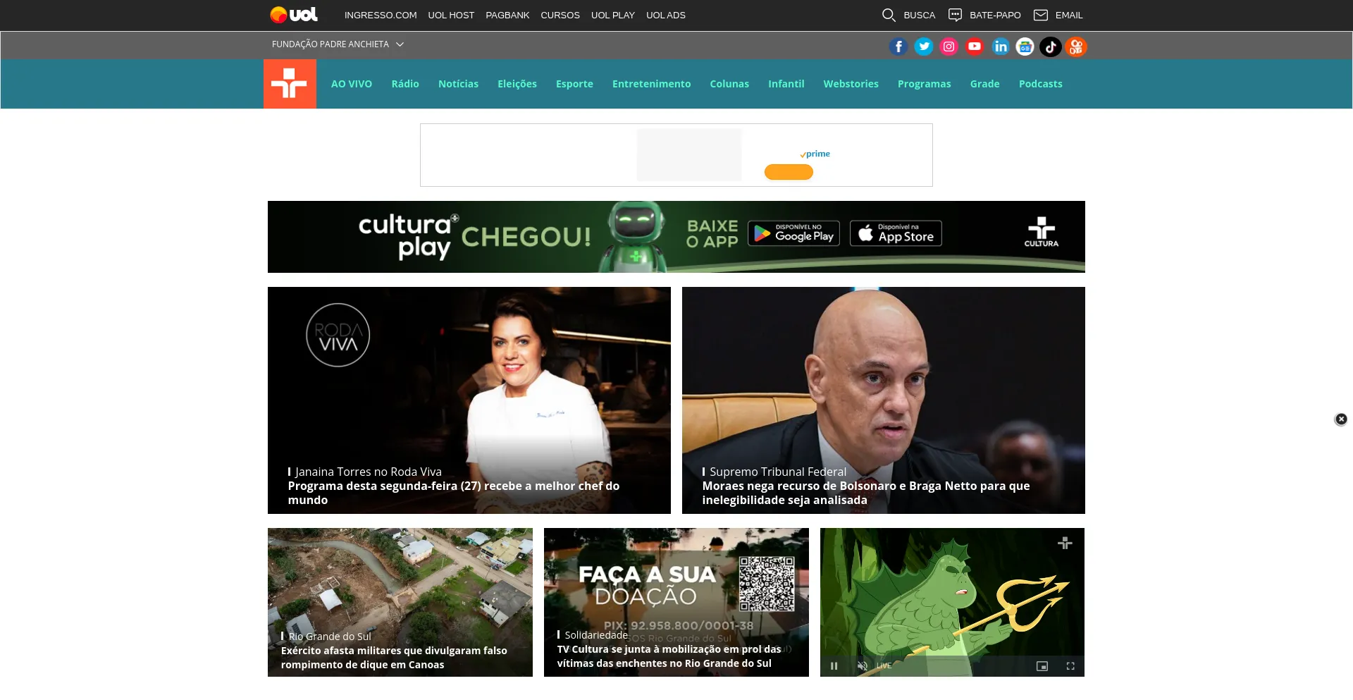 Screenshot of tvcultura.com.br homepage