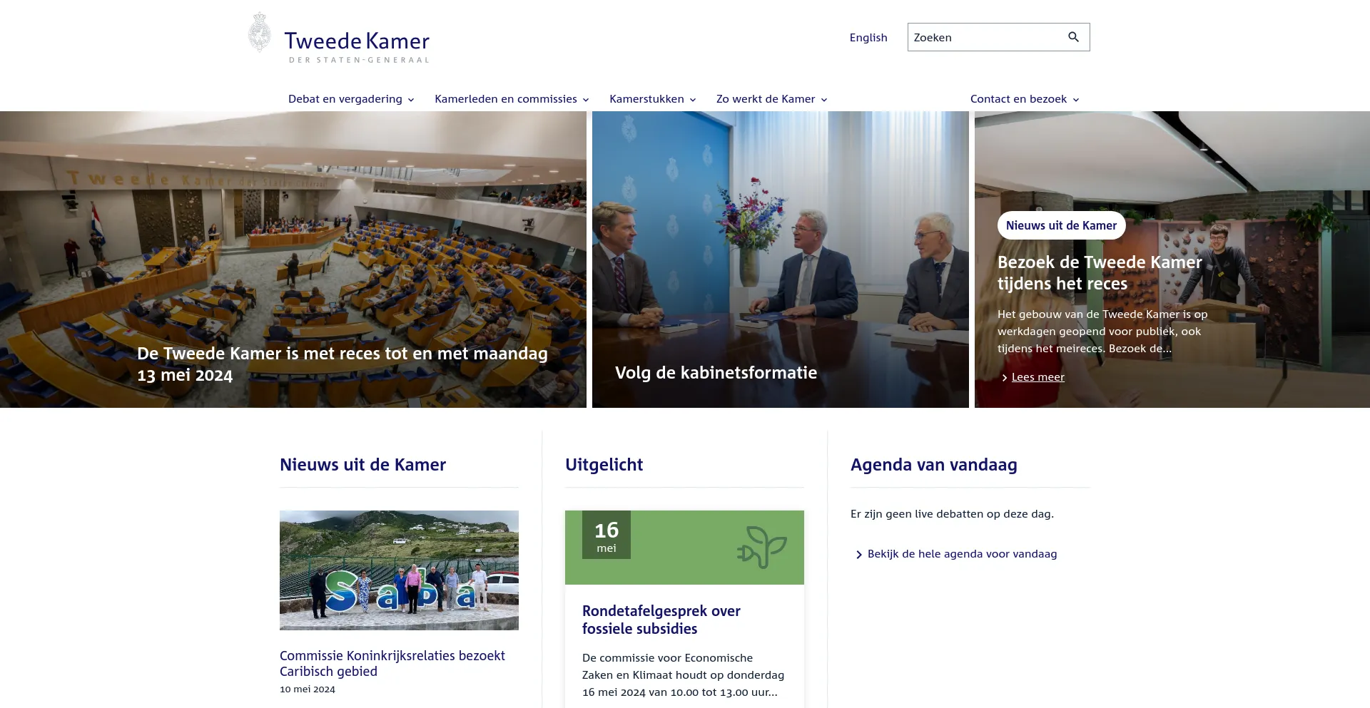 Screenshot of tweedekamer.nl homepage