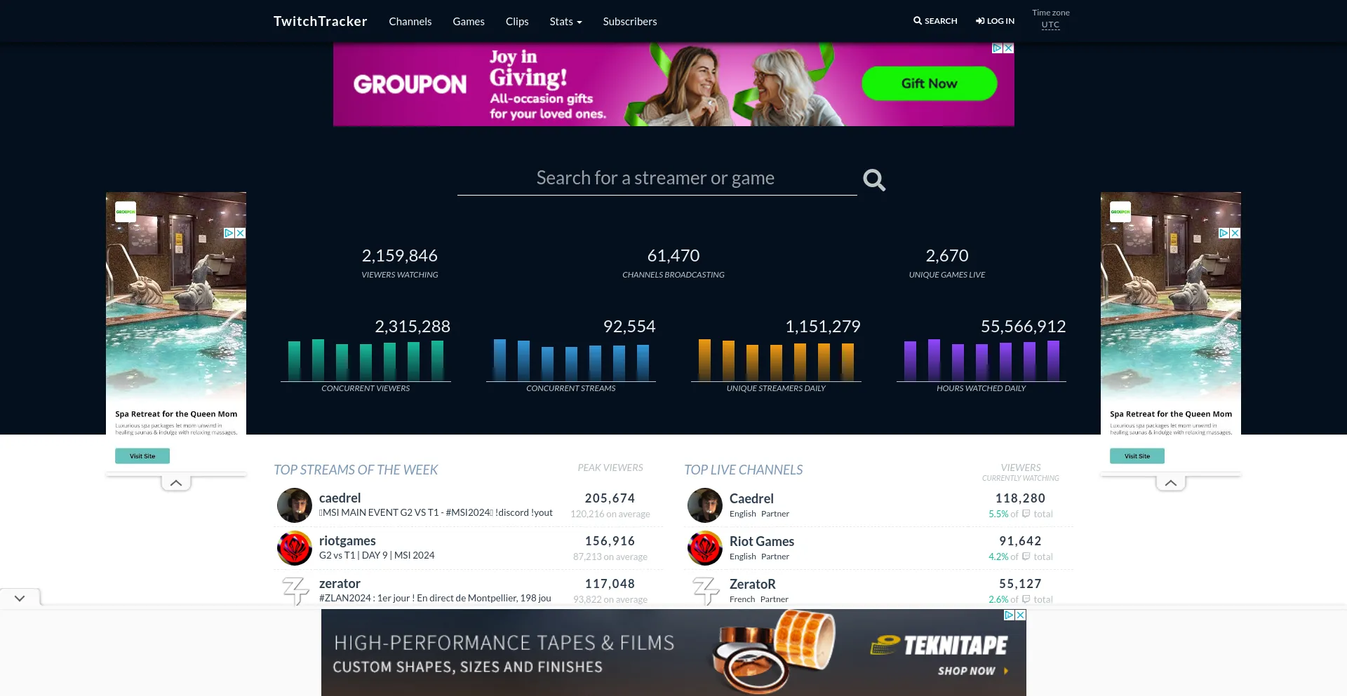 Screenshot of twitchtracker.com homepage