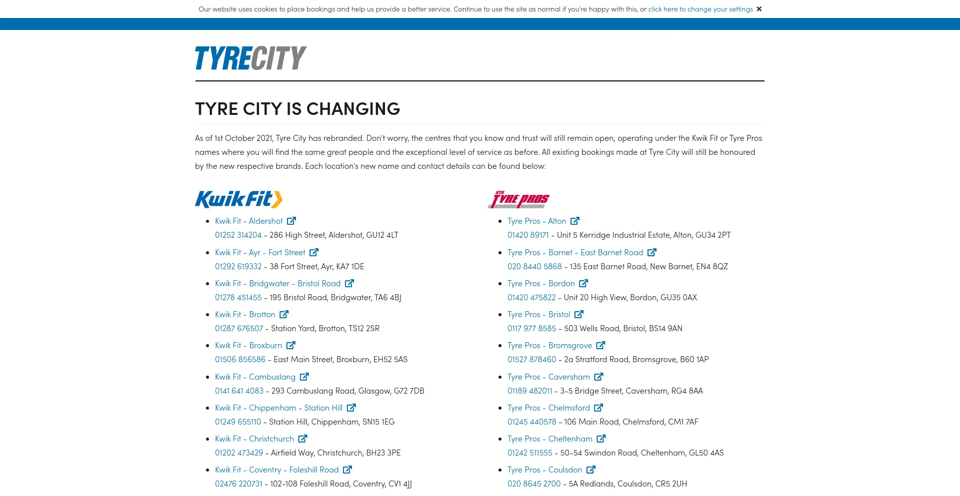 Screenshot of tyrecity.co.uk homepage