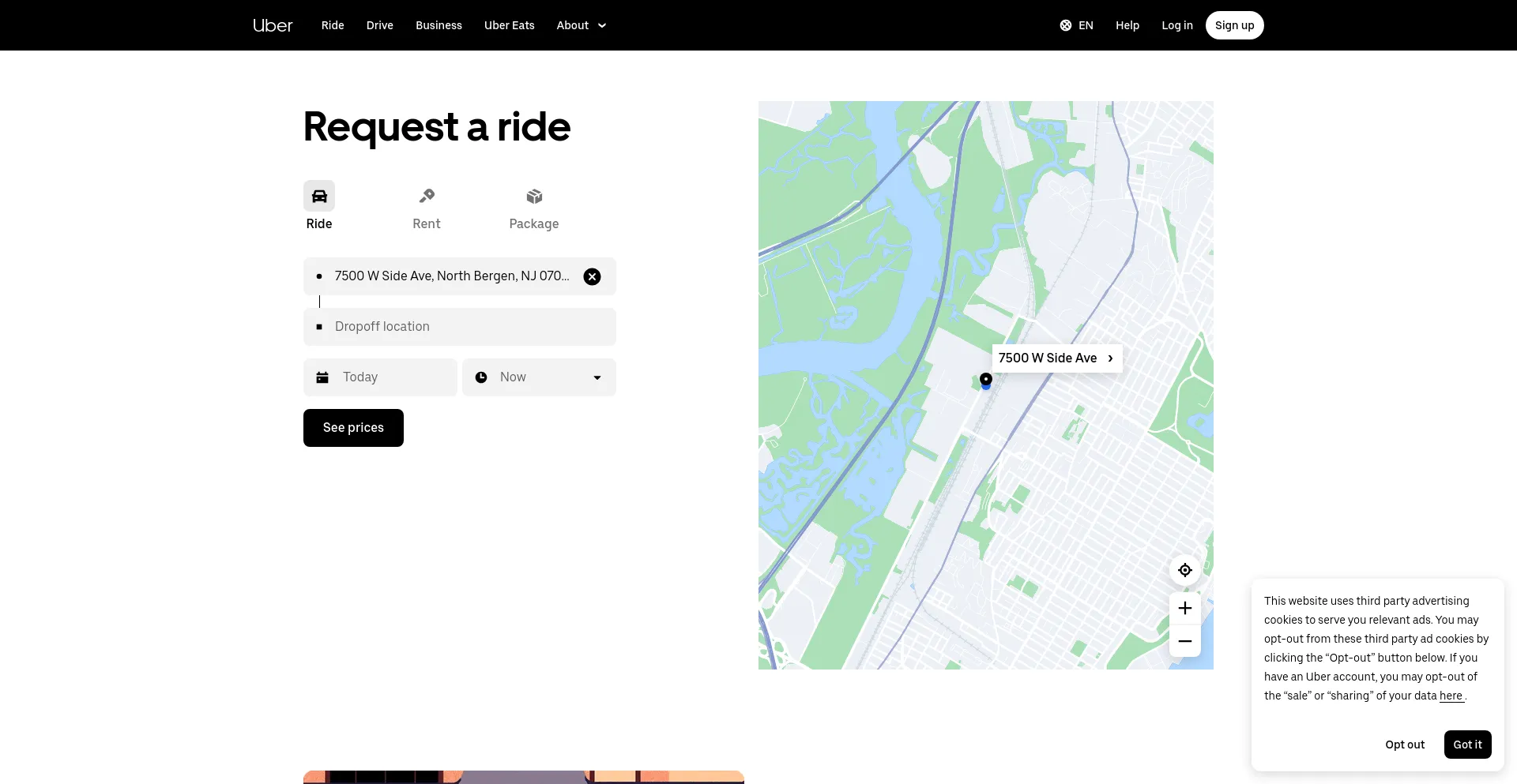 Screenshot of uber.com homepage