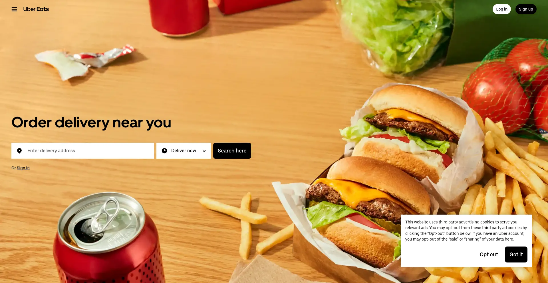 Screenshot of ubereats.com homepage