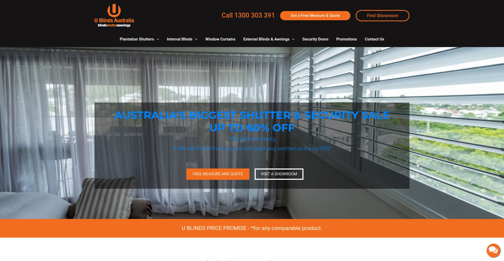 Screenshot of ublinds.com.au homepage