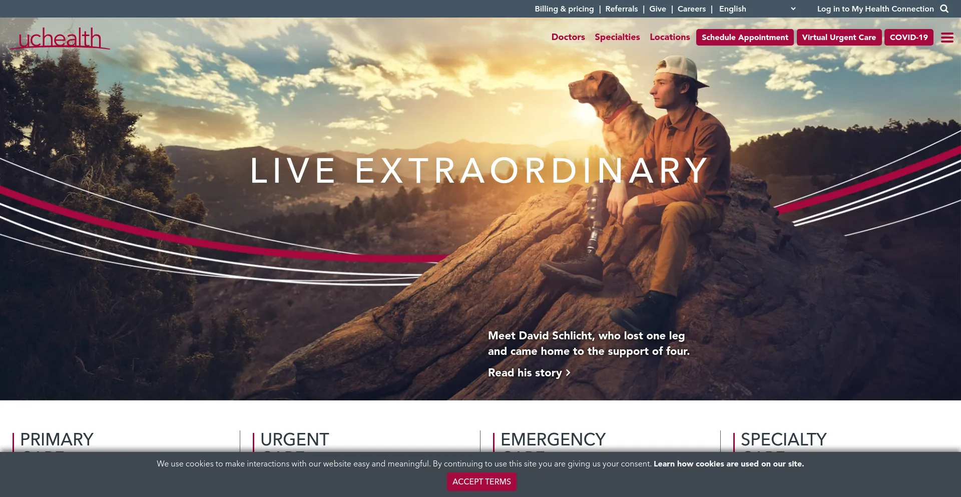 Screenshot of uchealth.org homepage