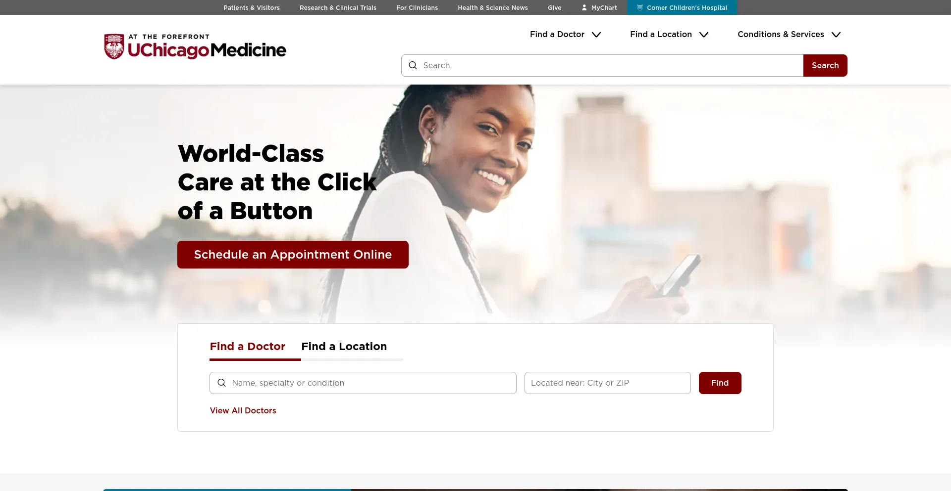 Screenshot of uchicagomedicine.org homepage