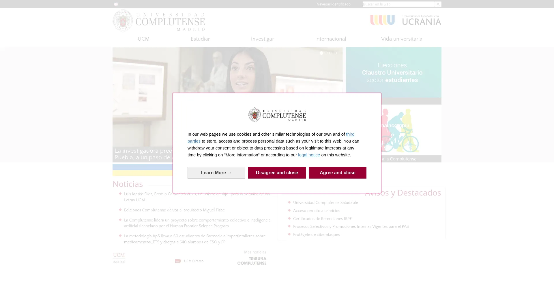 Screenshot of ucm.es homepage