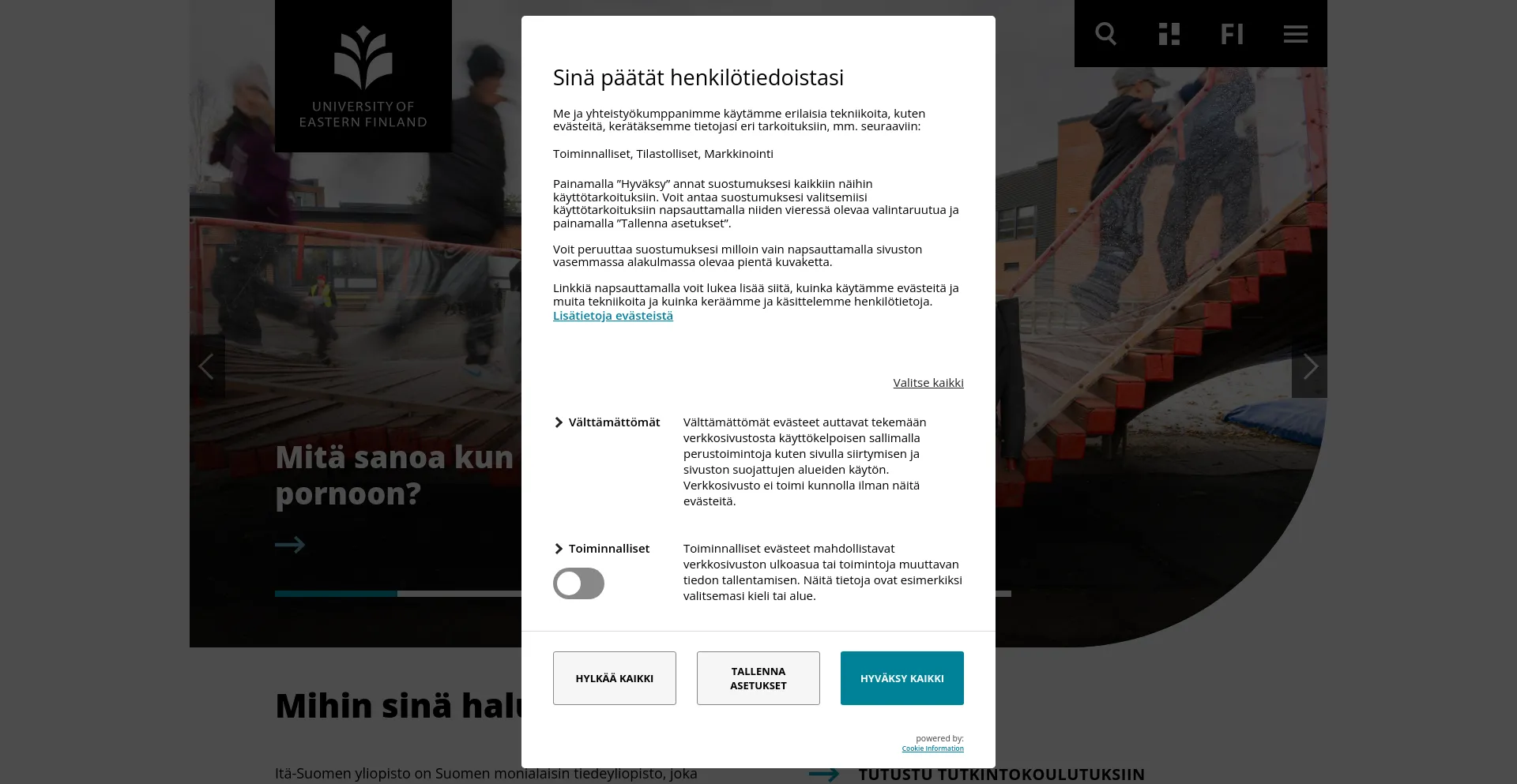 Screenshot of uef.fi homepage