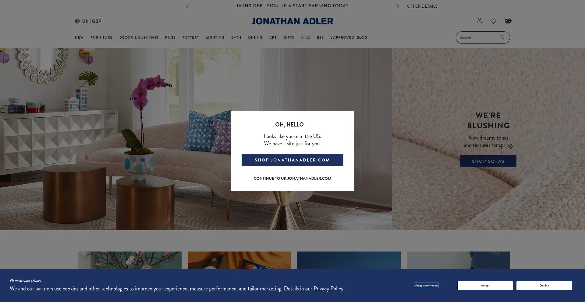 Screenshot of uk.jonathanadler.com homepage