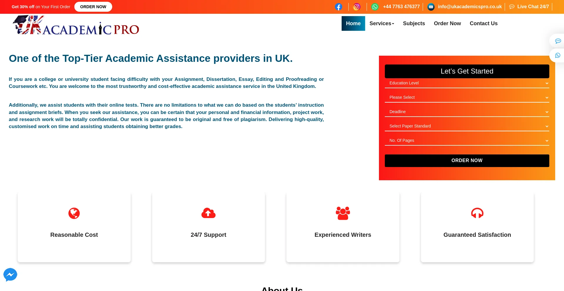 Screenshot of ukacademicspro.co.uk homepage