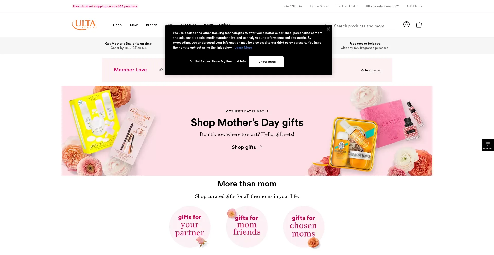 Screenshot of ulta.com homepage