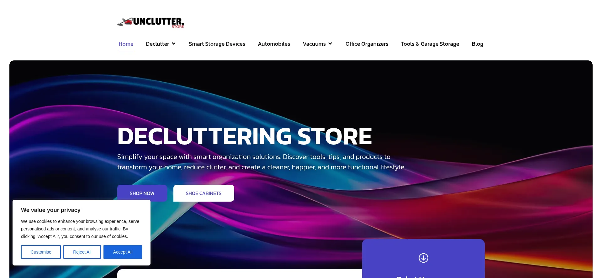 Screenshot of unclutter.store homepage