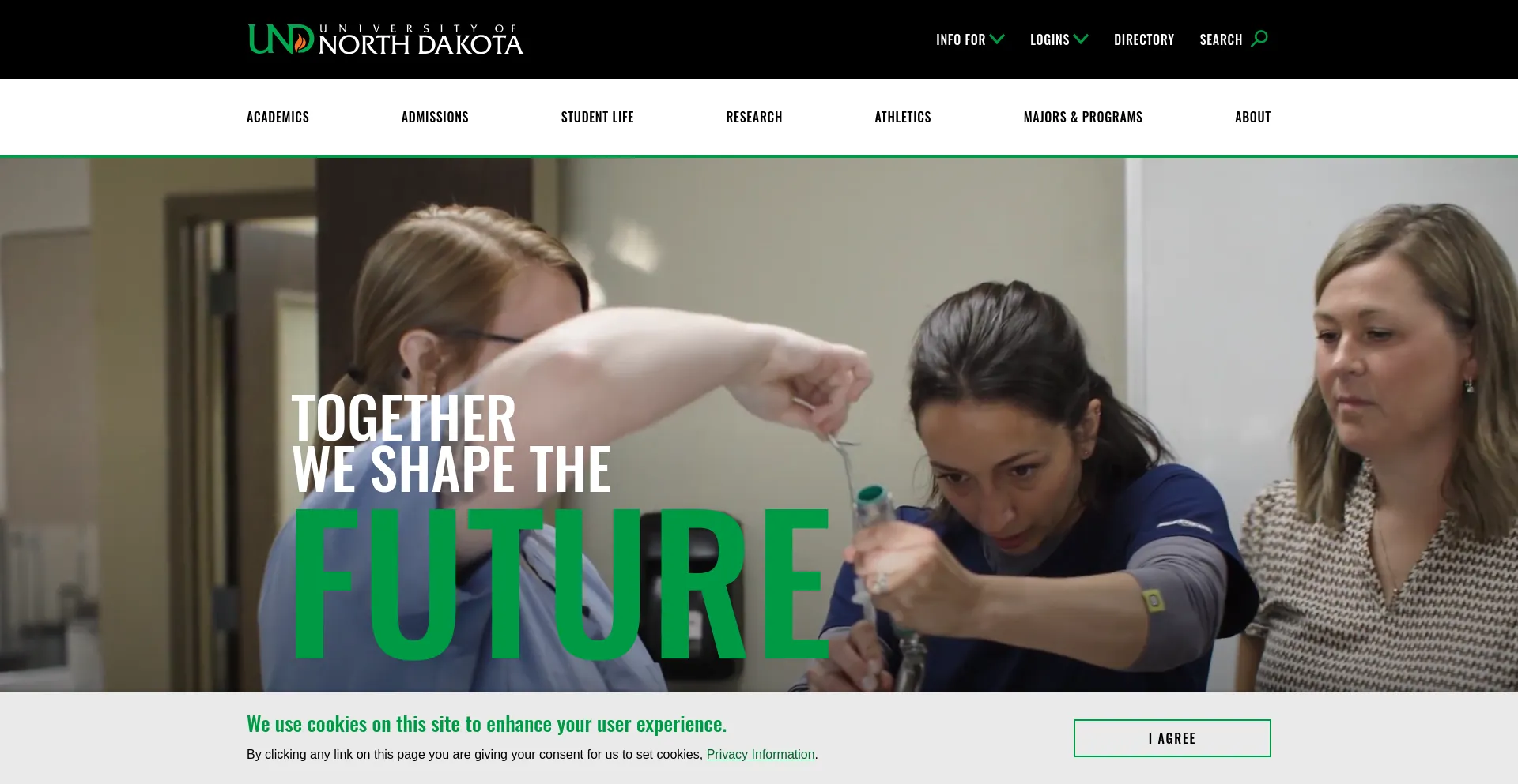 Screenshot of und.edu homepage