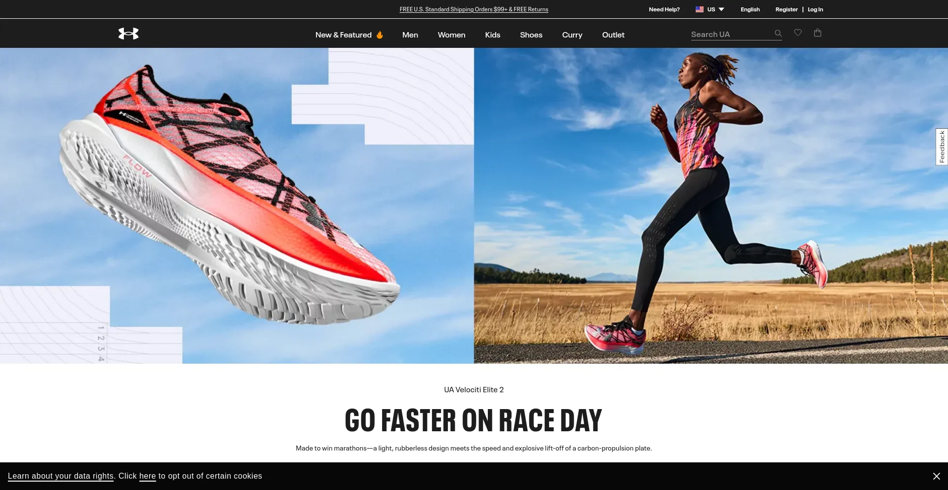 Screenshot of underarmour.com homepage