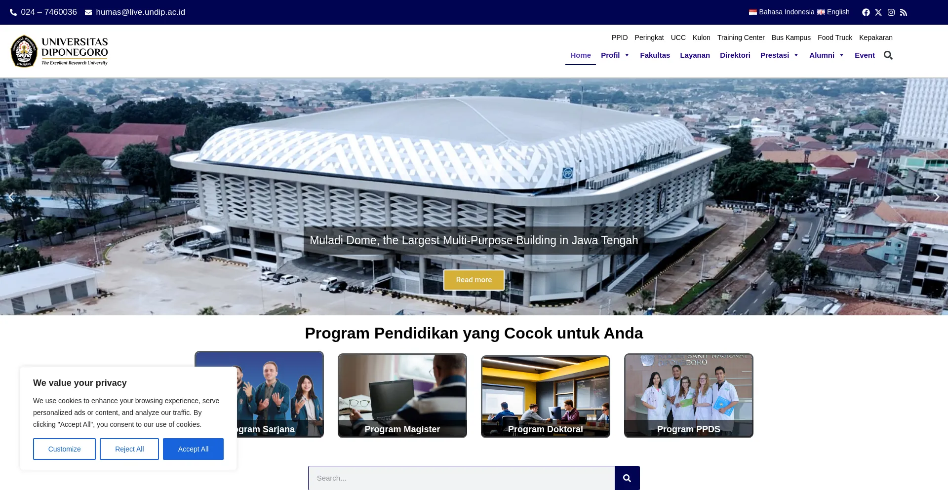 Screenshot of undip.ac.id homepage