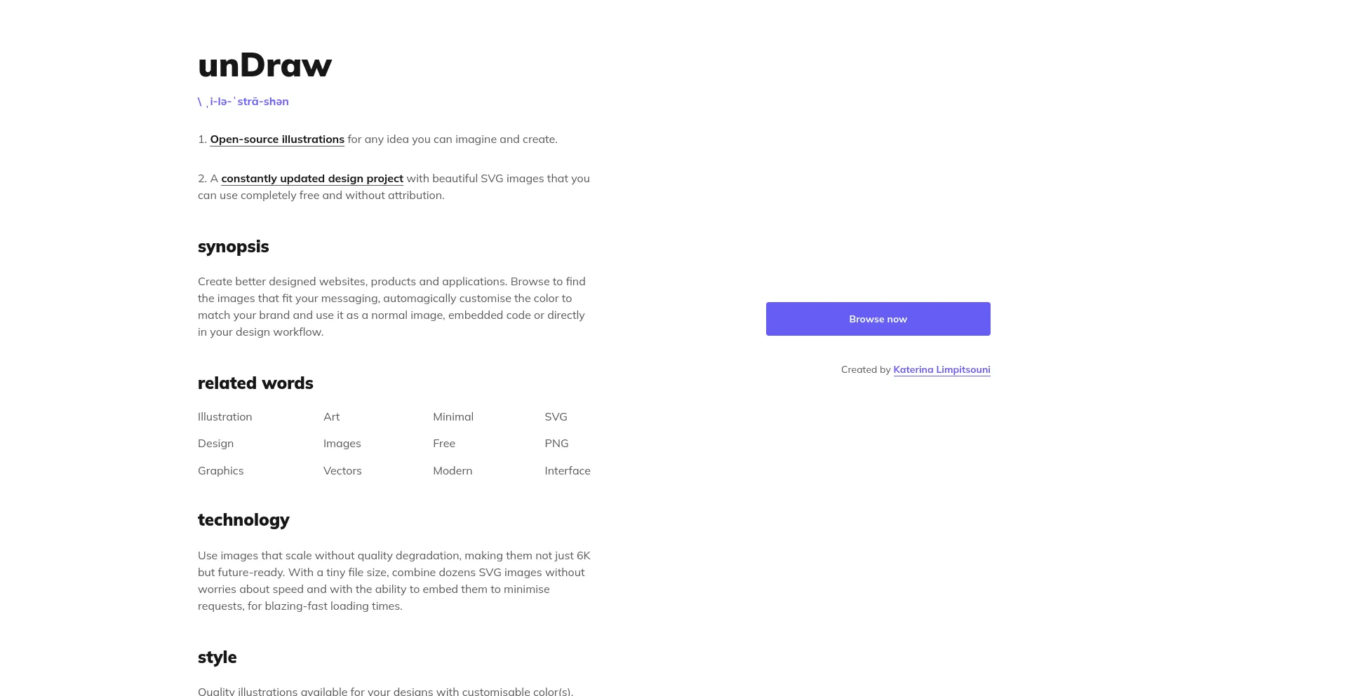 Screenshot of undraw.co homepage