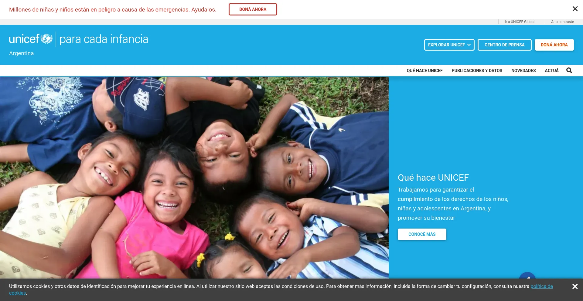 Screenshot of unicef.org.ar homepage