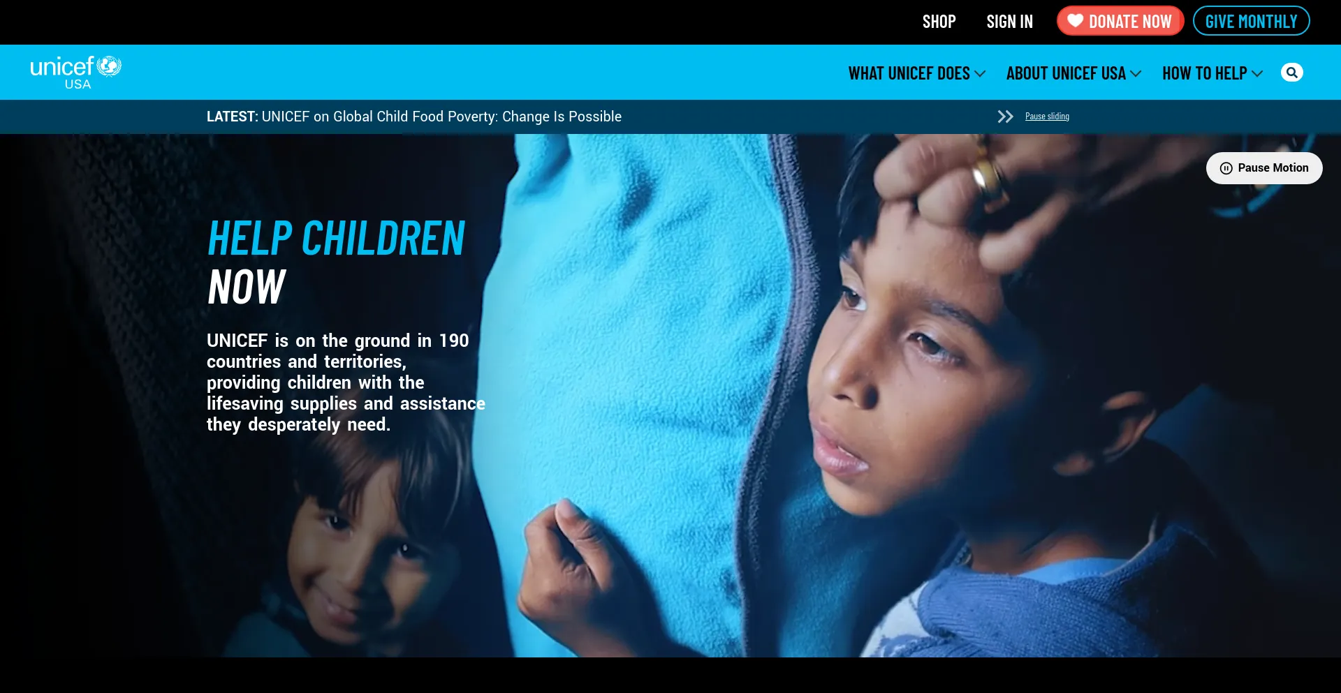 Screenshot of unicefusa.org homepage