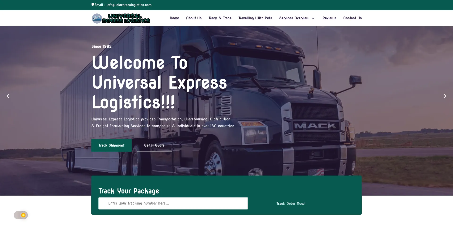 Screenshot of uniexpresslogistics.com homepage