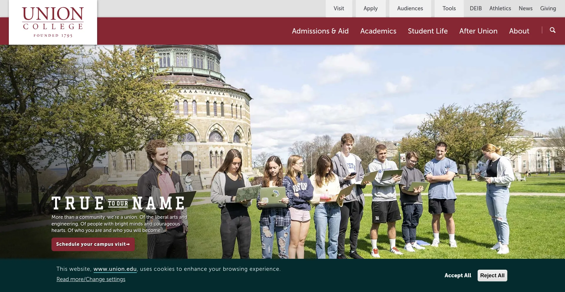 Screenshot of union.edu homepage