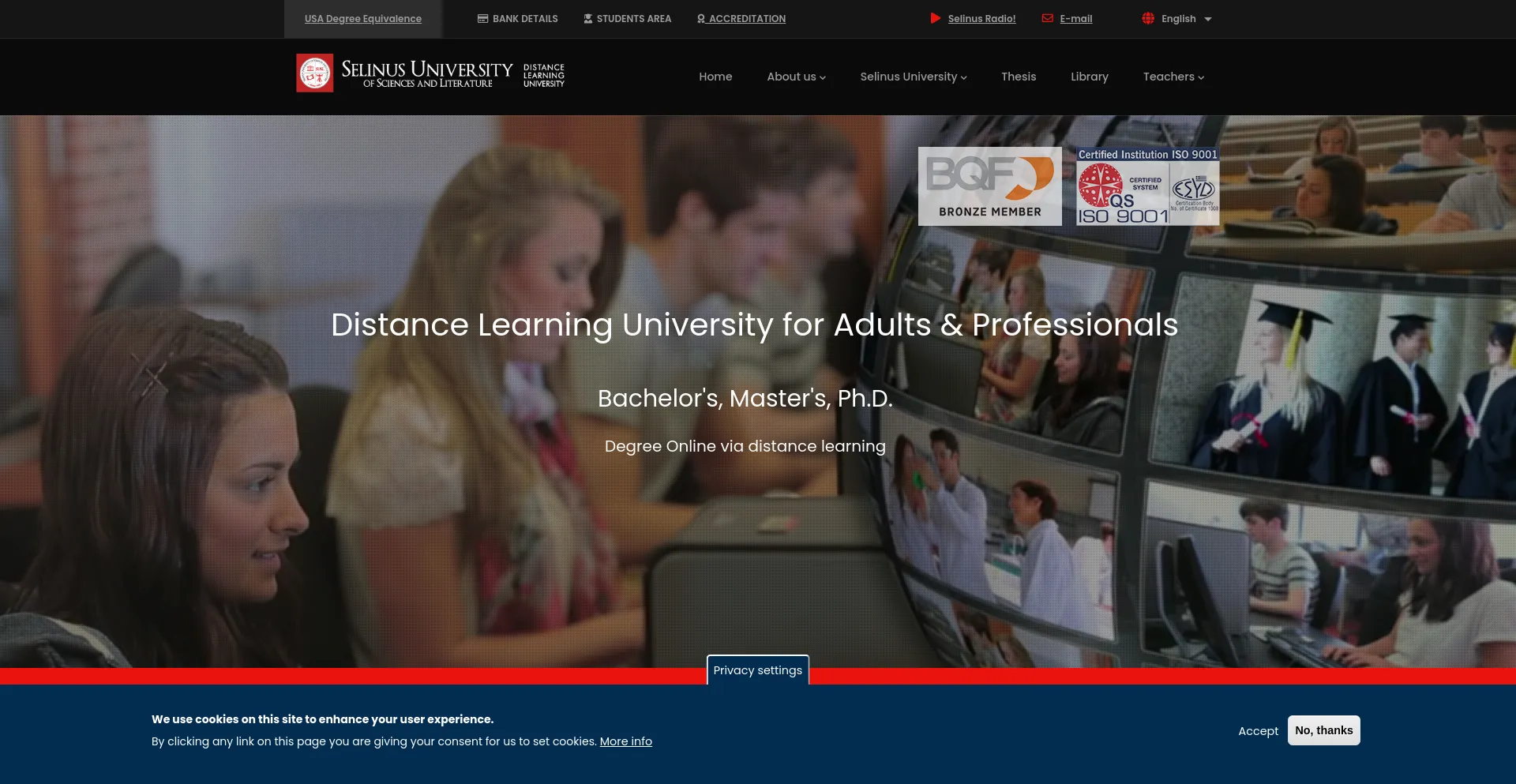 Screenshot of uniselinus.education homepage