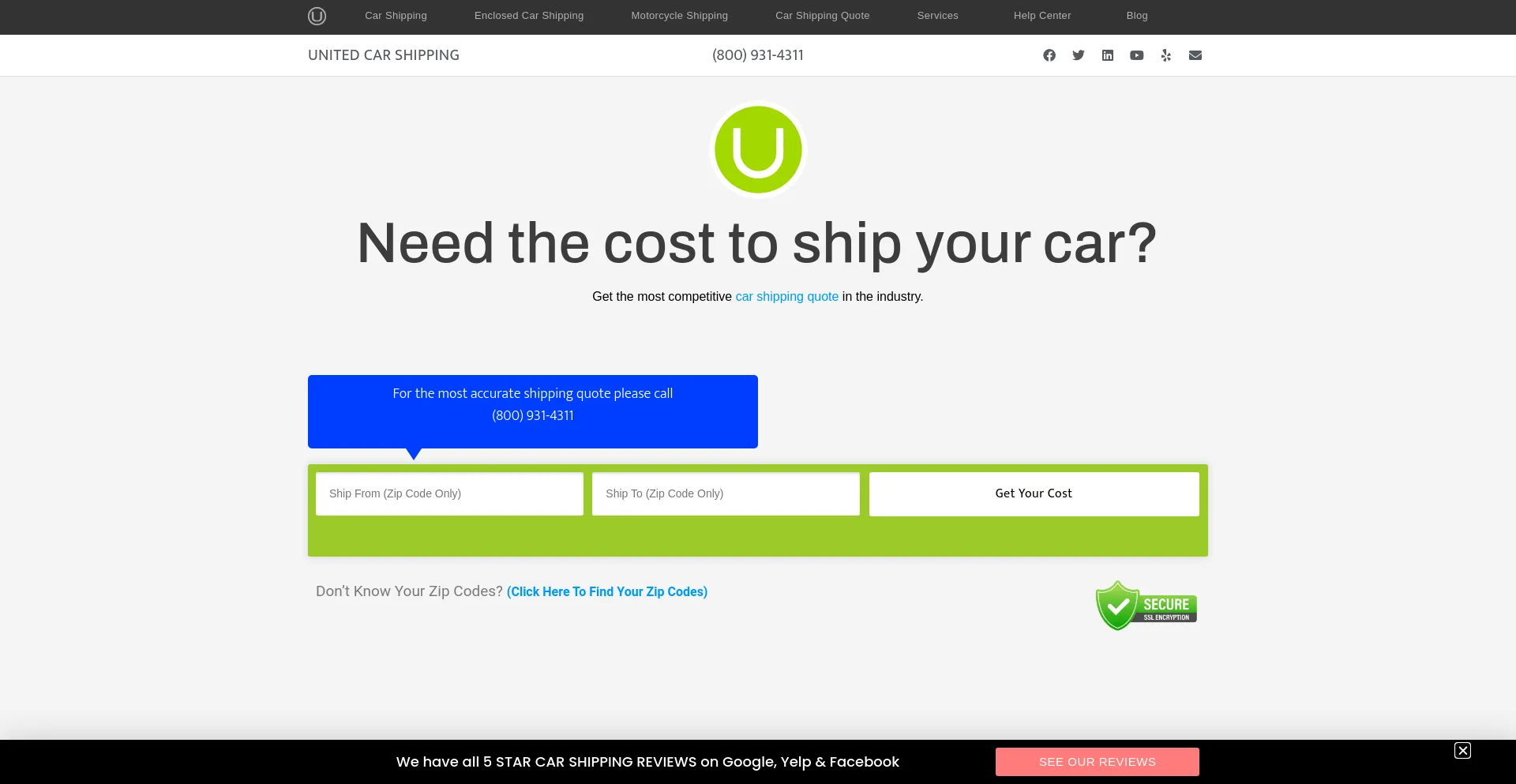 Screenshot of unitedcarshipping.com homepage